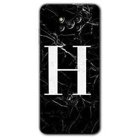 Poco X3 Pro Siyah Mermer Desenli H Harfi Baskılı Uyumlu Silikon Kılıf