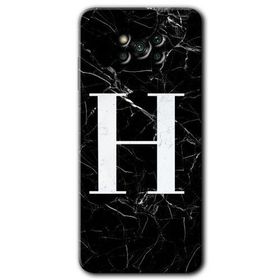 Poco X3 Pro Siyah Mermer Desenli H Harfi Baskılı Uyumlu Silikon Kılıf