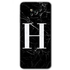 Poco X3 Pro Siyah Mermer Desenli H Harfi Baskılı Uyumlu Silikon Kılıf