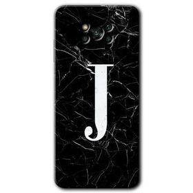 Poco X3 Pro Siyah Mermer Desenli J Harfi Baskılı Uyumlu Silikon Kılıf