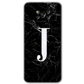 Poco X3 Pro Siyah Mermer Desenli J Harfi Baskılı Uyumlu Silikon Kılıf