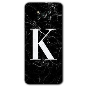 Poco X3 Pro Siyah Mermer Desenli K Harfi Baskılı Uyumlu Silikon Kılıf