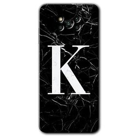 Poco X3 Pro Siyah Mermer Desenli K Harfi Baskılı Uyumlu Silikon Kılıf
