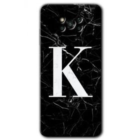 Poco X3 Pro Siyah Mermer Desenli K Harfi Baskılı Uyumlu Silikon Kılıf