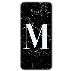 Poco X3 Pro Siyah Mermer Desenli M Harfi Baskılı Uyumlu Silikon Kılıf