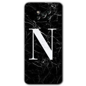 Poco X3 Pro Siyah Mermer Desenli N Harfi Baskılı Uyumlu Silikon Kılıf