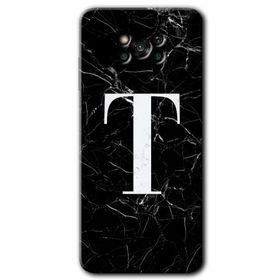 Poco X3 Pro Siyah Mermer Desenli T Harfi Baskılı Uyumlu Silikon Kılıf