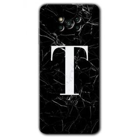 Poco X3 Pro Siyah Mermer Desenli T Harfi Baskılı Uyumlu Silikon Kılıf