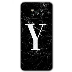 Poco X3 Pro Siyah Mermer Desenli Y Harfi Baskılı Uyumlu Silikon Kılıf