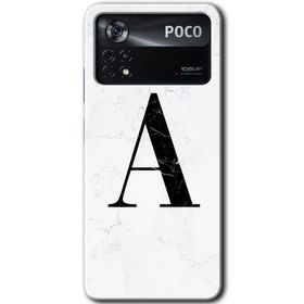 Poco X4 Pro Beyaz Mermer Desenli A Harfi Baskılı Uyumlu Silikon Kılıf
