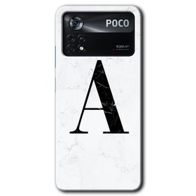 Poco X4 Pro Beyaz Mermer Desenli A Harfi Baskılı Uyumlu Silikon Kılıf