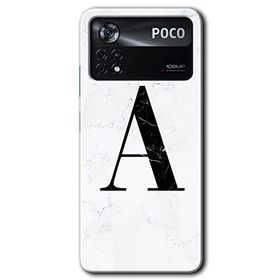 Poco X4 Pro Beyaz Mermer Desenli A Harfi Baskılı Uyumlu Silikon Kılıf