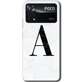 Poco X4 Pro Beyaz Mermer Desenli A Harfi Baskılı Uyumlu Silikon Kılıf