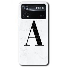 Poco X4 Pro Beyaz Mermer Desenli A Harfi Baskılı Uyumlu Silikon Kılıf