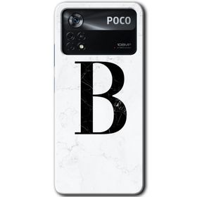 Poco X4 Pro Beyaz Mermer Desenli B Harfi Baskılı Uyumlu Silikon Kılıf