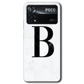 Poco X4 Pro Beyaz Mermer Desenli B Harfi Baskılı Uyumlu Silikon Kılıf