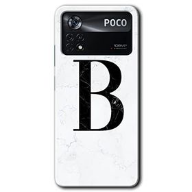 Poco X4 Pro Beyaz Mermer Desenli B Harfi Baskılı Uyumlu Silikon Kılıf