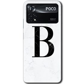 Poco X4 Pro Beyaz Mermer Desenli B Harfi Baskılı Uyumlu Silikon Kılıf