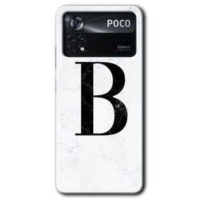Poco X4 Pro Beyaz Mermer Desenli B Harfi Baskılı Uyumlu Silikon Kılıf