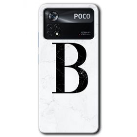 Poco X4 Pro Beyaz Mermer Desenli B Harfi Baskılı Uyumlu Silikon Kılıf