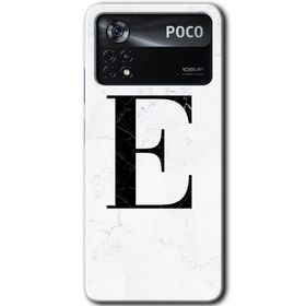 Poco X4 Pro Beyaz Mermer Desenli E Harfi Baskılı Uyumlu Silikon Kılıf