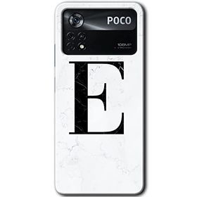 Poco X4 Pro Beyaz Mermer Desenli E Harfi Baskılı Uyumlu Silikon Kılıf