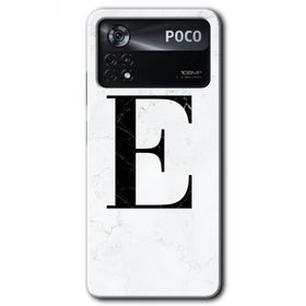 Poco X4 Pro Beyaz Mermer Desenli E Harfi Baskılı Uyumlu Silikon Kılıf