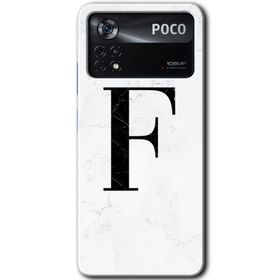 Poco X4 Pro Beyaz Mermer Desenli F Harfi Baskılı Uyumlu Silikon Kılıf