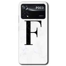 Poco X4 Pro Beyaz Mermer Desenli F Harfi Baskılı Uyumlu Silikon Kılıf