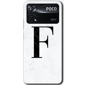 Poco X4 Pro Beyaz Mermer Desenli F Harfi Baskılı Uyumlu Silikon Kılıf