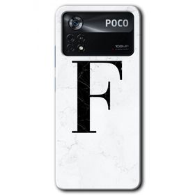 Poco X4 Pro Beyaz Mermer Desenli F Harfi Baskılı Uyumlu Silikon Kılıf