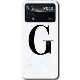 Poco X4 Pro Beyaz Mermer Desenli G Harfi Baskılı Uyumlu Silikon Kılıf