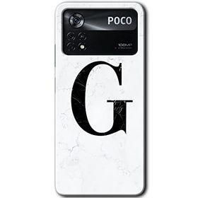 Poco X4 Pro Beyaz Mermer Desenli G Harfi Baskılı Uyumlu Silikon Kılıf