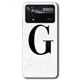 Poco X4 Pro Beyaz Mermer Desenli G Harfi Baskılı Uyumlu Silikon Kılıf