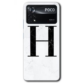 Poco X4 Pro Beyaz Mermer Desenli H Harfi Baskılı Uyumlu Silikon Kılıf