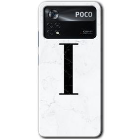 Poco X4 Pro Beyaz Mermer Desenli I Harfi Baskılı Uyumlu Silikon Kılıf