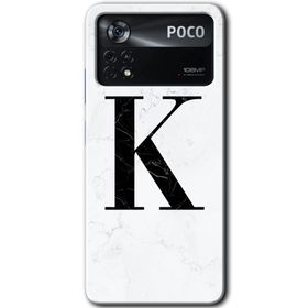 Poco X4 Pro Beyaz Mermer Desenli K Harfi Baskılı Uyumlu Silikon Kılıf