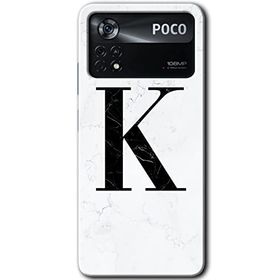Poco X4 Pro Beyaz Mermer Desenli K Harfi Baskılı Uyumlu Silikon Kılıf