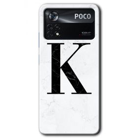 Poco X4 Pro Beyaz Mermer Desenli K Harfi Baskılı Uyumlu Silikon Kılıf