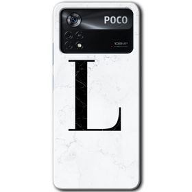 Poco X4 Pro Beyaz Mermer Desenli L Harfi Baskılı Uyumlu Silikon Kılıf