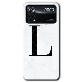 Poco X4 Pro Beyaz Mermer Desenli L Harfi Baskılı Uyumlu Silikon Kılıf