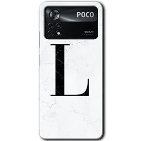 Poco X4 Pro Beyaz Mermer Desenli L Harfi Baskılı Uyumlu Silikon Kılıf