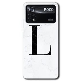 Poco X4 Pro Beyaz Mermer Desenli L Harfi Baskılı Uyumlu Silikon Kılıf