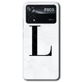 Poco X4 Pro Beyaz Mermer Desenli L Harfi Baskılı Uyumlu Silikon Kılıf