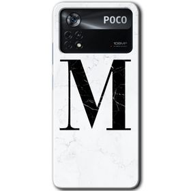 Poco X4 Pro Beyaz Mermer Desenli M Harfi Baskılı Uyumlu Silikon Kılıf