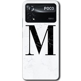Poco X4 Pro Beyaz Mermer Desenli M Harfi Baskılı Uyumlu Silikon Kılıf