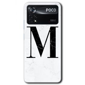 Poco X4 Pro Beyaz Mermer Desenli M Harfi Baskılı Uyumlu Silikon Kılıf