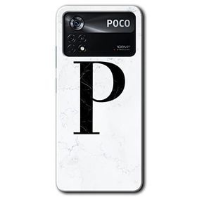 Poco X4 Pro Beyaz Mermer Desenli P Harfi Baskılı Uyumlu Silikon Kılıf