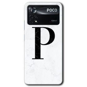 Poco X4 Pro Beyaz Mermer Desenli P Harfi Baskılı Uyumlu Silikon Kılıf