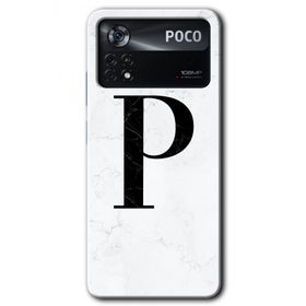 Poco X4 Pro Beyaz Mermer Desenli P Harfi Baskılı Uyumlu Silikon Kılıf